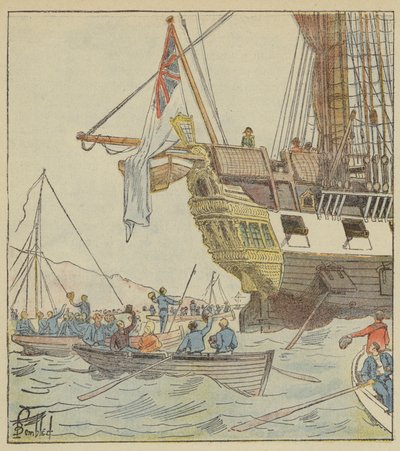El Emperador en Plymouth, a bordo del Bellerophon de after Louis Charles Bombled