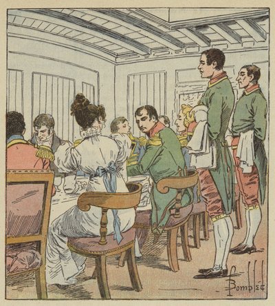 El Emperador tenía a su izquierda a la Sra. de Montholon de after Louis Charles Bombled
