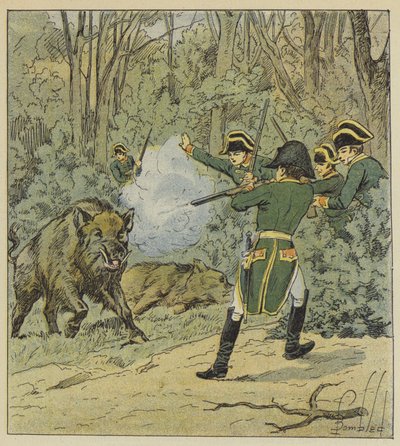 El Emperador caza jabalíes en el bosque de Marly de after Louis Charles Bombled