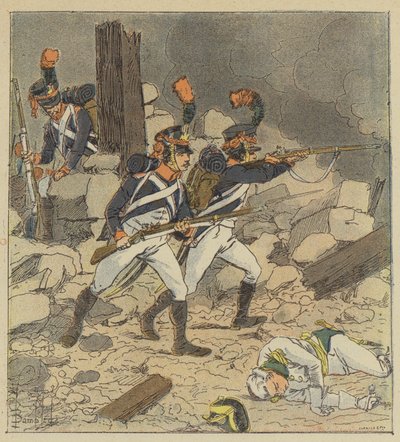 El Emperador envió a los tiradores de su guardia a Aspern de after Louis Charles Bombled
