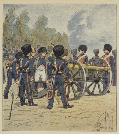 El Emperador apunta él mismo las piezas de la guardia, en Montereau de after Louis Charles Bombled