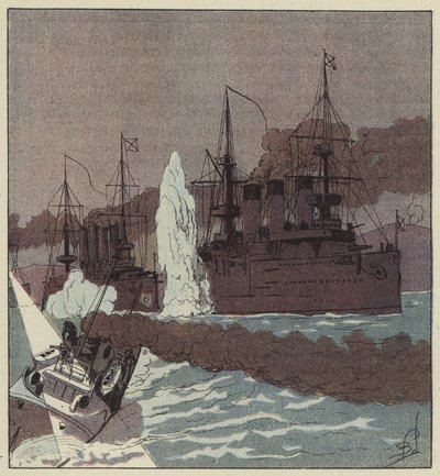 La flota rusa es torpedeada por los japoneses de after Louis Charles Bombled
