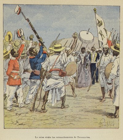 La reina visita las trincheras de Tananarive de after Louis Charles Bombled