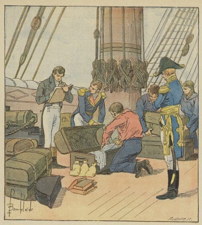 La armada inglesa hace el inventario del equipaje de Napoleón de after Louis Charles Bombled