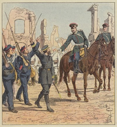 El capitán de Marolles y el general Stessel de after Louis Charles Bombled
