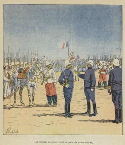 El coronel Bouguie recibe la cruz de comandante de after Louis Charles Bombled