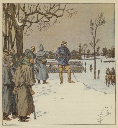El general Chanzy recorre el frente de las posiciones, el 11 de enero, antes de la batalla de after Louis Charles Bombled