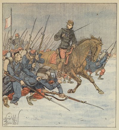 El general Deflandre lidera un batallón en el ataque de Layes de after Louis Charles Bombled