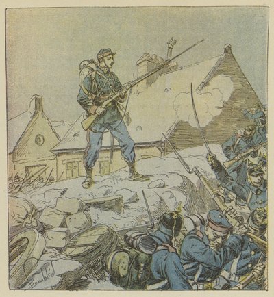 El sargento Pitou, subiendo intrépidamente sobre la barricada de Courceboeufs, decide la toma del pueblo de after Louis Charles Bombled