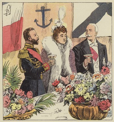 El zar Nicolás II proclama la alianza franco-rusa a bordo del Pothuau de after Louis Charles Bombled