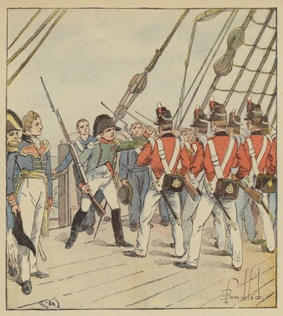 El Emperador ordena el ejercicio a los soldados del Bellerophon de after Louis Charles Bombled