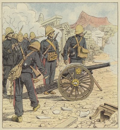 Los franceses disparan sobre la puerta de Choum-Tsche-Men de after Louis Charles Bombled