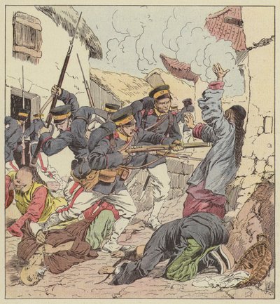 Los japoneses masacrando a los chinos de Port-Arthur de after Louis Charles Bombled