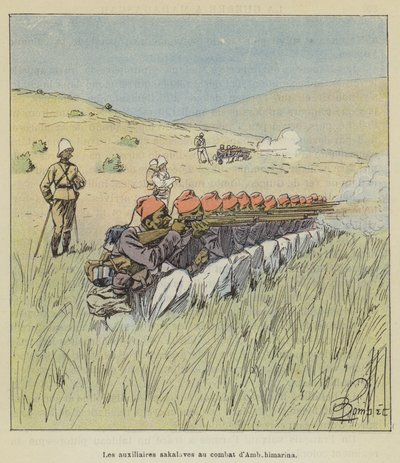 Los auxiliares sakalaves en la batalla de Ambohimarina de after Louis Charles Bombled