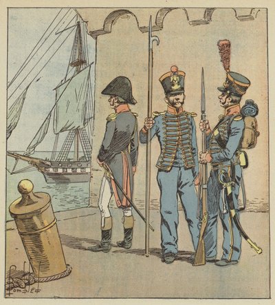 Los mismos hombres eran tanto marineros como soldados de after Louis Charles Bombled