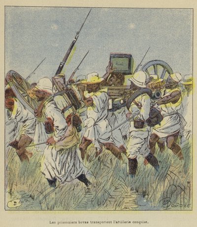 Los prisioneros hovas transportan la artillería conquistada de after Louis Charles Bombled