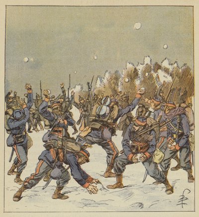 Los soldados de ambos ejércitos se baten a bolas de nieve, la mañana del 11 de enero de after Louis Charles Bombled