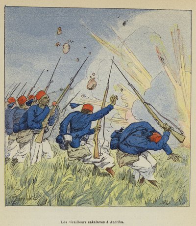 Los tiradores sakalaves en Andriba de after Louis Charles Bombled