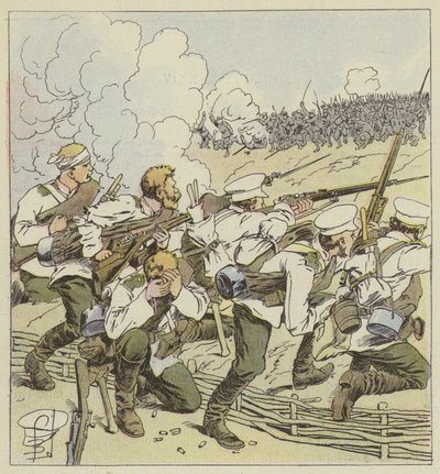 Los tiradores siberianos en Vafangou de after Louis Charles Bombled