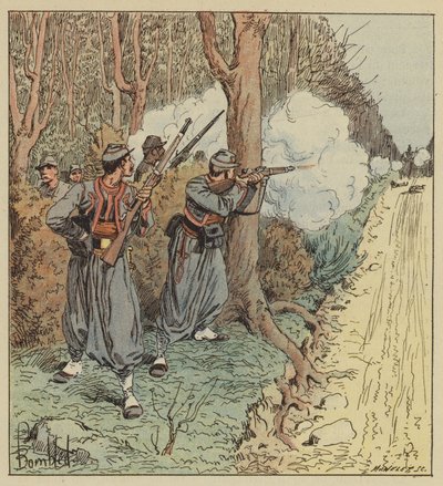 Los zuavos pontificios se retiran por el bosque de Orleans, manteniendo a raya a los bávaros de after Louis Charles Bombled