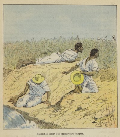 Malgaches espiando a exploradores franceses de after Louis Charles Bombled