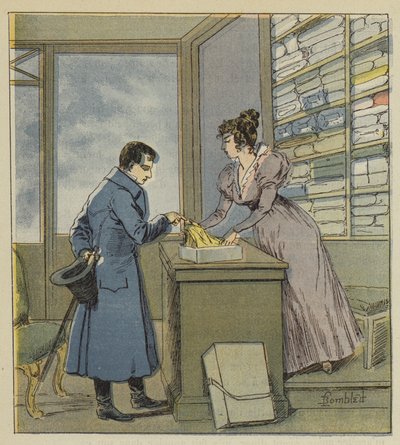 Napoleón disfrazado en una tienda de la calle Saint-Denis de after Louis Charles Bombled