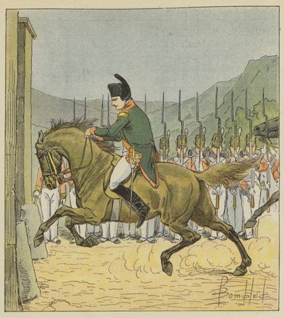 Napoleón fuerza a su caballo a entrar en Longwood de after Louis Charles Bombled
