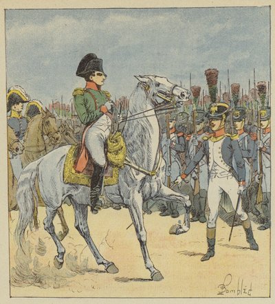 Napoleón interpelado en el desfile por un teniente de after Louis Charles Bombled