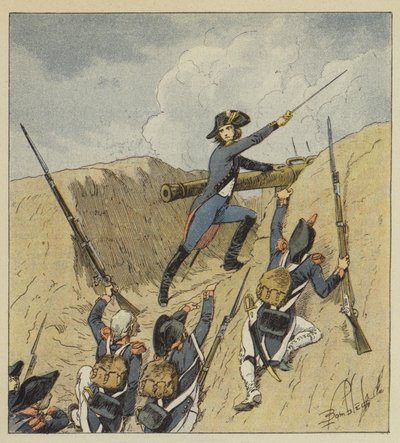 Napoleón se lanza apenas salido de la infancia y sus primeros pasos brillan con una gloria pura de after Louis Charles Bombled
