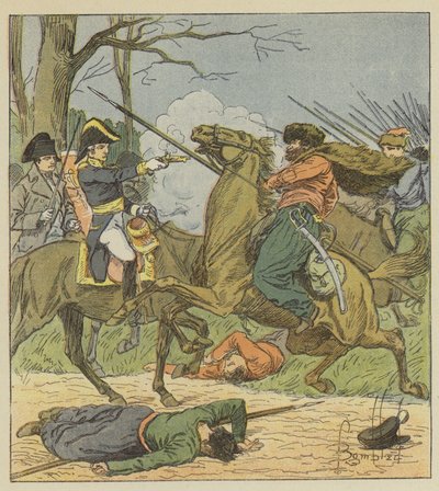 Napoleón sorprendido en Brienne por los cosacos de after Louis Charles Bombled