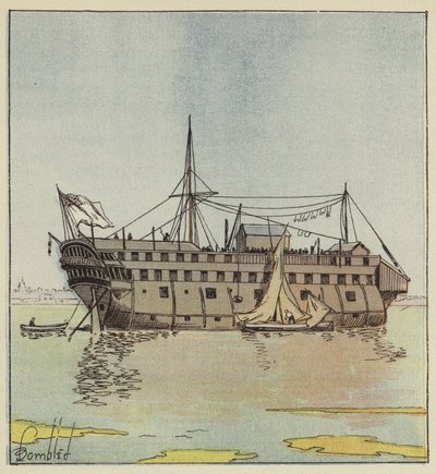 Pontón inglés en la rada de Portsmouth de after Louis Charles Bombled