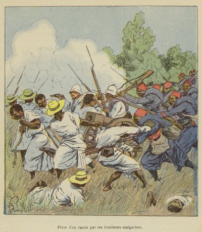 Toma de un cañón por los tiradores malgaches de after Louis Charles Bombled