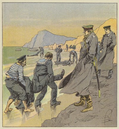 Recuperación de los cadáveres de los marineros del Petropawlosk de after Louis Charles Bombled