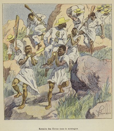 Retirada de los Hovas en la montaña de after Louis Charles Bombled