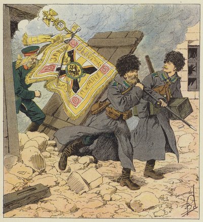 Rescate de la bandera durante el bombardeo de Vladivostok de after Louis Charles Bombled