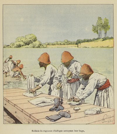 Soldados del regimiento de África limpiando su ropa de after Louis Charles Bombled