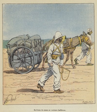 Soldados del tren y coche Lefebvre de after Louis Charles Bombled