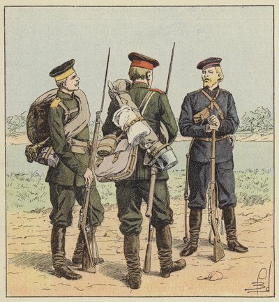 Soldados rusos en uniforme de campaña de after Louis Charles Bombled