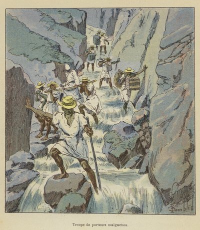 Tropa de porteadores malgaches de after Louis Charles Bombled
