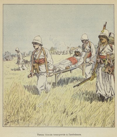 Turcos heridos transportados a la ambulancia de after Louis Charles Bombled