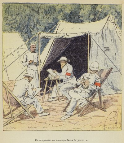 Un campamento de corresponsales de periódicos de after Louis Charles Bombled