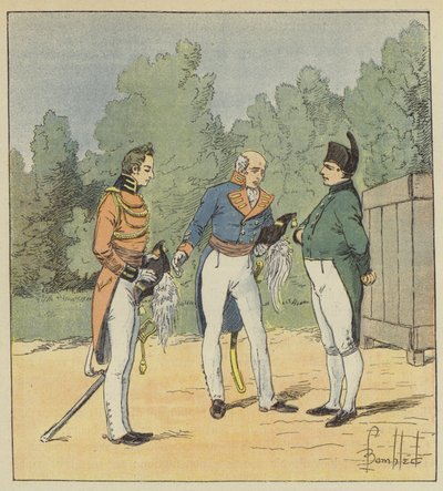Un capitán inglés presenta un teniente a Napoleón de after Louis Charles Bombled
