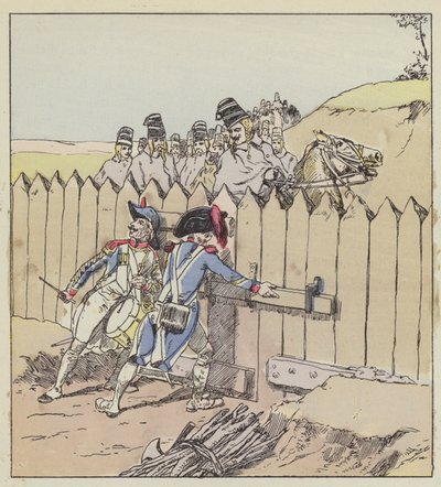 Un sargento de la guarnición de Saint-Georges reconoce a los húsares austriacos por sus capas nuevas de after Louis Charles Bombled