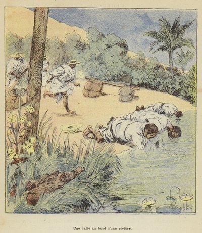 Una parada al borde de un río de after Louis Charles Bombled