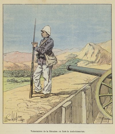 Voluntarios de la Reunión en el fuerte de Ambohimarina de after Louis Charles Bombled