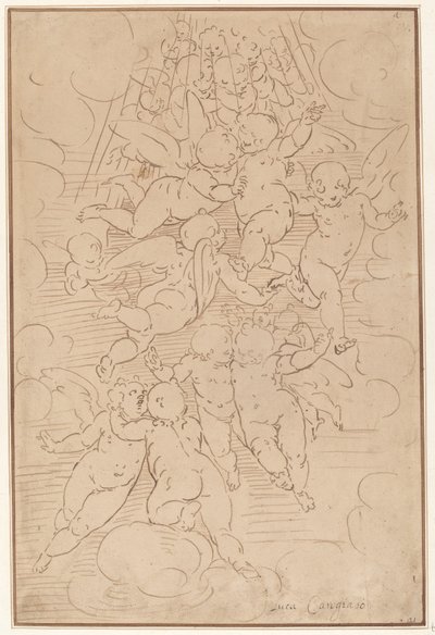 Un Grupo de Ángeles en Gloria de after Luca Cambiaso Italian 17th Century