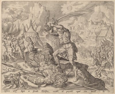 David cortando la cabeza de Goliat de after Maerten van Heemskerck