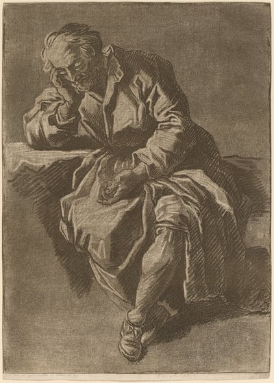 Un Hombre Anciano Sentado Dormido de after Nicholas Henry Jeaurat de Bertry Jean Charles Francois