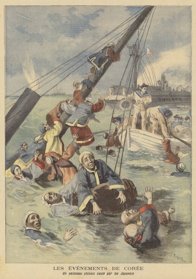 Un barco chino hundido por los japoneses frente a Corea de after Oswaldo Tofani