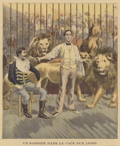 Un barbero en la jaula de los leones de after Oswaldo Tofani
